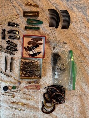 Assorted Hair Clips & Accessories Set - Black, Brown, Green, Gold